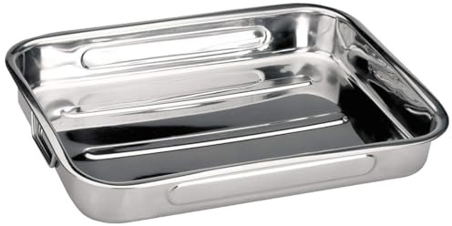 Brightium Schmorpfanne mit Griffen aus Edelstahl, 43 x 31 cm, ideal zum Braten und Überbacken im Ofen, robust und leicht zu reinigen.