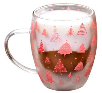 Tasses à café en verre transparent avec motif sapin de Noël à double paroi