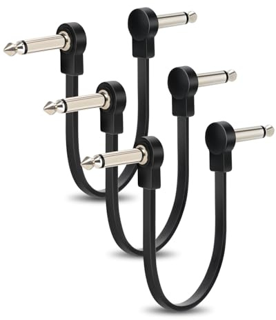 Aqdocvf 3-Pack Professional Guitar Patch Cables - 6 Inch 1/4 TS Flat Ultra-Thin Effect Guitar Pedal Patch Cables (Right-Angle, Black) for Effect Pedal Instrument Cable, Maximize Pedalboard Space