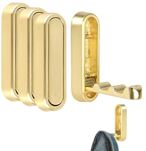 4pcs Foldable Wall Hooks for Hanging, Folding Hooks Wall Mount of Copper
