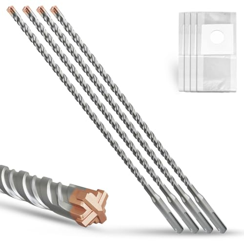 METOTY SDS Plus Hammer Drill Bit 4PC 8mm×310mm, with 4 Carbide Cutting Edges, Head with Coating, Masonry Drill, Hammer Drill, Concrete Drill, for Stone, Concrete, Natural Stone, Brick Wall