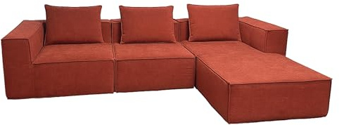 Mendler L-Sofa HWC-O54, Lounge-Couch mit Ottomane, erweiterbar modular rechts/Links, Stoff/Textil 63x270x190cm - terrakotta