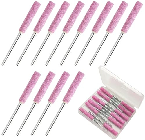 12 Stück Kettensägen Schleifstein 4,8 mm, Keramik Schleifstifte mit 3 mm Metallschaft, Schärfstein Set mit Aufbewahrungsbox, Ersatz Schleifsteine für Kettensägenschärfer, Kettensägenkette Schärfen
