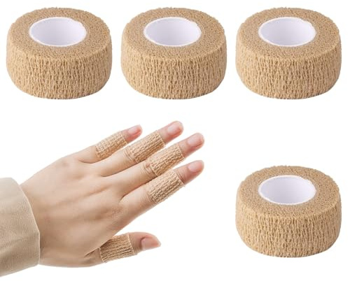 Venda Cohesiva 2,5cm x 4,5m, 4 Rollos Banda Venda Cinta Bendaje Adhesiva, Vendaje Autoadhesivo Deportiva Tape Cohesivo para Manos, Pie, Rodillas Esguinces(Color de la Piel)