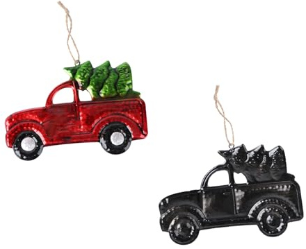Veemoon Weihnachtlicher Eisenblech Auto Anhänger Rot Kleines Weihnachtsdeko Hängeornament aus Festlicher Christbaumschmuck für Weihnachtsbaum und Party Kreative Deko für Zuhause und Feier
