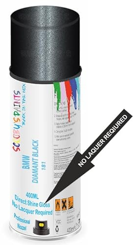 Aerosol Spray Paint Compatible with Bmw Diamond Black Metallic 181 Available in Direct Gloss, Cellulose or Basecoat (Direct Gloss Aerosol)