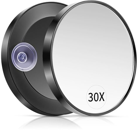Alaoo Espejo de Aumento de 30 Aumentos,Espejo de Aumento pequeño,Negro | con 2 Ventosa,Espejo de Maquillaje Portátil Viaje para Mujeres y Hombres, para Mujeres y Hombres,Cejas,Cara, Eliminación