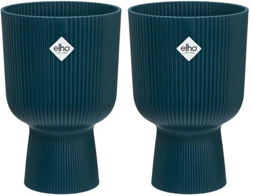 elho Vibes Fold Coupe 14 Pflanzentopf - Blumentopf für Innen - 100% recyceltes Plastik - Ø 13.9 x H 21.0 cm - Blau/Tiefes Blau (Packung mit 2)