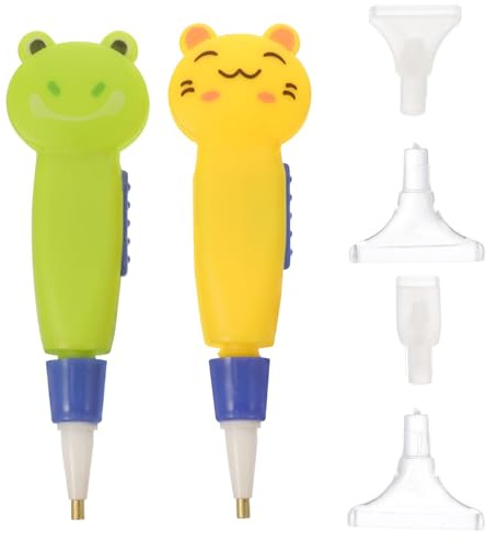 Luminous Point Drill Pen for Nail Art, Green Manual Tool | Multi-functional Hand Feel, Plastic and Metal Build, 2pcs Set with 4 Drill Tips