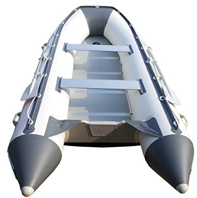 Newport 12ft 6in Catalina Inflatable Dinghy Boat Transom Sport Tender - 6 Person - 20 Horsepower USCG Rated, White/Gray