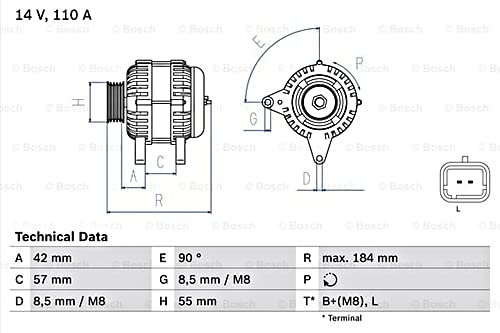 BOSCH Lichtmaschine 110A Generator LiMa 14V Alternator mit Freilaufriemenscheibe für RENAULT CLIO II (BB0/1/2, CB0/1/2) KANGOO (KC0/1) KANGOO Express (FC0/1) CLIO II Kasten (SB0/1/2) Thalia I (LB) 0