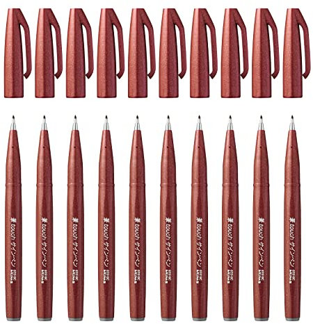 Pentel SES15C-E - Brush Sign Pen Faserschreiber, 10 Stück, braun