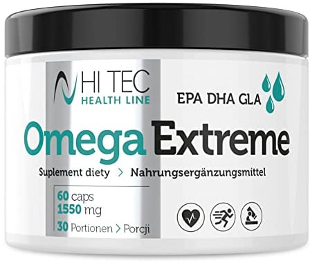 HI TEC NUTRITION Health Line Omega Extreme, 60 Kapseln, Nahrungsergänzungsmittel, Omega-3, Omega-6, Mit Nahrung eingenommen