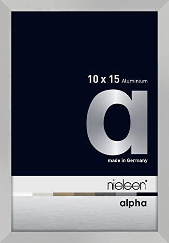 nielsen Bilderrahmen, 10 x 15 cm, Aluminium, Silber matt, Fotorahmen zum Auftstellen und Aufhängen im Hoch- & Querformat, Echtglas, Alpha