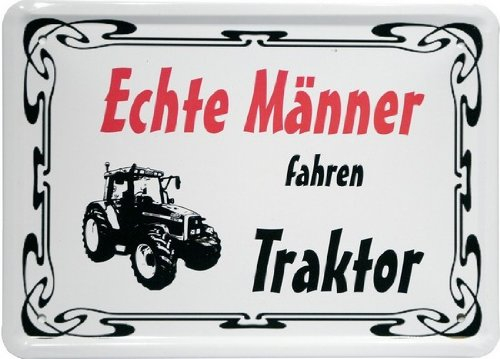 WOGEKA ART Retro Blechschild - Echte Männer fahren Traktor - witziger Spruch als Geschenk-Idee zum Geburtstag Weihnachten zur Dekoration 20x30 cm Vintage-Design aus Metall 585