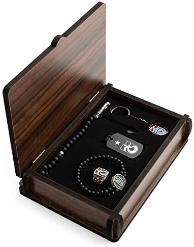 Remi Bijou Gök-Türk Handgemachte Schatulle mit Schmuck Set 'Trabzonspor' für Herren: Set aus Halskette, Ring, Armband, Gebetskette - Tesbih, Schlüsselanhänger