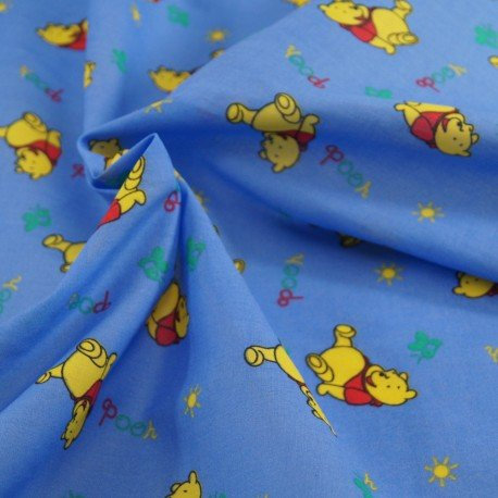 1 Meter | blau Disney Winnie the Pooh Polycotton Stoff gedruckt * * FREE UK Post * * japanische QKT 4000 Polycotton Popeline Material Schneidern Cartoon bedruckter Stoff 115 cm Breite