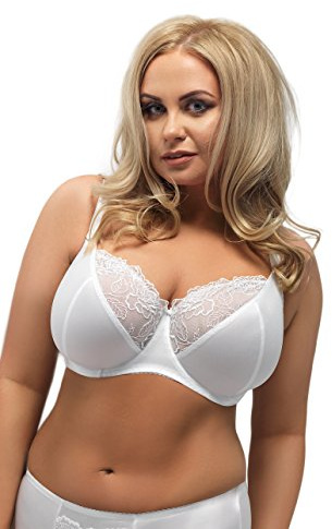 Selente My Secret Underwired Bra (Made in the EU) with Elegant Lace Details, Ideal Fit and Many Sizes (C-Cup to K-Cup) - White - 40DD