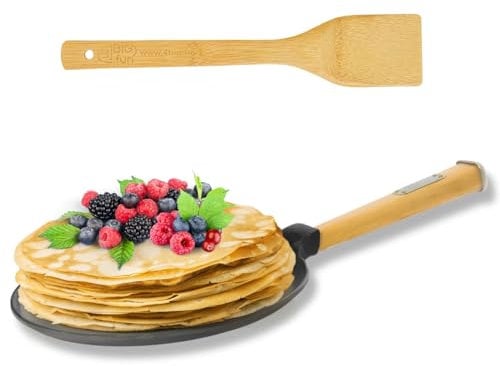 Sartén de hierro fundido para crepes con mango de madera desmontable y espátula 22 cm