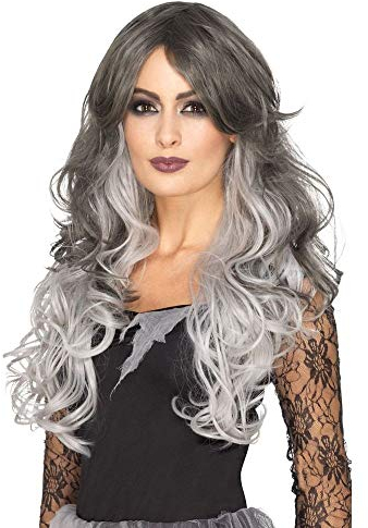 shoperama Deluxe Damen Langhaar Perücke Hitzebeständig Gothic-Braut Vampir Hexe Geisterbraut Vampirin Halloween Haare Locken Balayage