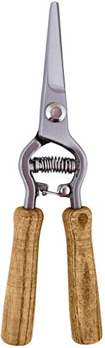 Rivanto® Blumenschere mit Edelstahlklingen, 6,5 x 2,3 x 21,4 cm, mit Sicherheitsbügel, Holzgriffe, Gartenwerkzeug