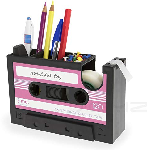 Creative Adhesive Tape Pen Holder Case, Retro Cassette Tape Dispenser Vase Brush Pot, Popular Pencil Desk Collection Tidy Organizer, Office Stationery Storage Container- Unique Gift (Pink)