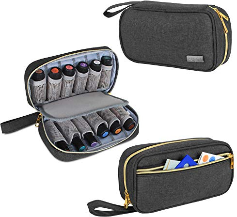 Luxja Ätherische Öle Aufbewahrung - Hält 12 Flaschen (5ml-15ml, Auch für Rollerflaschen), Öl Tasche für Zubehör, Schwarz