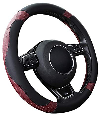 SFONIA Auto Lenkrad Abdeckung Lenkradschutz Lenkradhülle Mikrofaser-Leder Universal 37-38cm/15 Rutschfest Atmungsaktiv Langlebig (Weinrot)