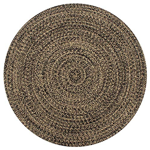 Festnight Teppich Handgefertigt Outdoor Teppiche Rund geflochten für Garten oder Balkon | Indoor im Wohnzimmer Kinderzimmer Jute Schwarz und Natur 150 cm