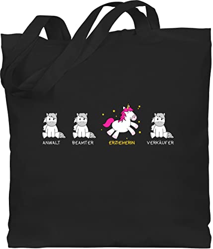 Baumwolltasche - Beruf und Job Geschenke - Erzieherin Einhorn - Unisize - Schwarz - kinderpflegerin tasche kollegen geschenk arbeit beutel weihnachten kita taschen abschiedgeschenk erzieherinnen