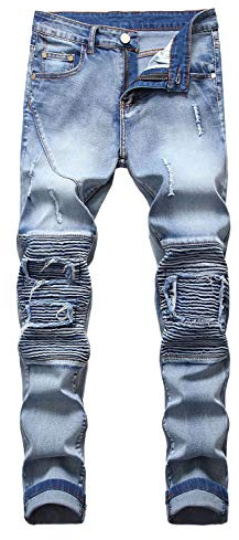Baylvn Men's Casual Ripped Skinny Distressed Slim Fit Holes Denim Jeans - Blue - 32