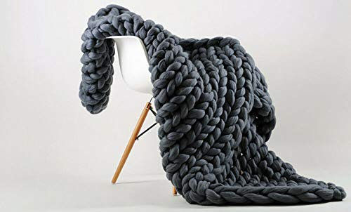 Comfy Tex HAND MADE WOOL CHUNKY CABLE KNIT HAND-WOVEN SOFA BED CHAIR BLANKET THROW (Charcoal Grey)