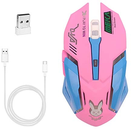 Greshare Gaming Mouse,7 Colors Backlit Optical Game wireless Mice Ergonomic with 2400 DPI and 6 Buttons 4 Shooting with Nano Receiver for Computer/Win/Mac/Linux/Andriod/iOS,Pink.