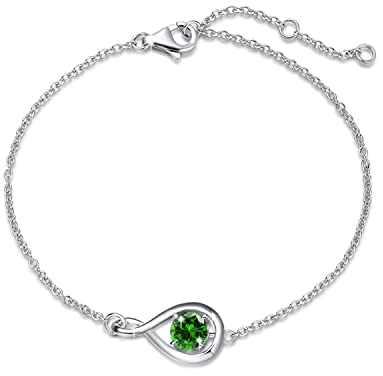 FANCIME Smaragd Armbänder Mai Geburtstein Armband 925er Sterlingsilber Weißgold Vergoldet Infinity Link Armkette Grüner Edelstein Feiner Schmuck Jahrestag Geburtstag Geschenke für Damen