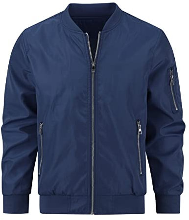 YOUTHUP Herren Jacke Leichte Übergangsjacke mit Ärmeltasche Sommerjacke Regular Fit Freizeit Bomberjacke, Blau, 4XL