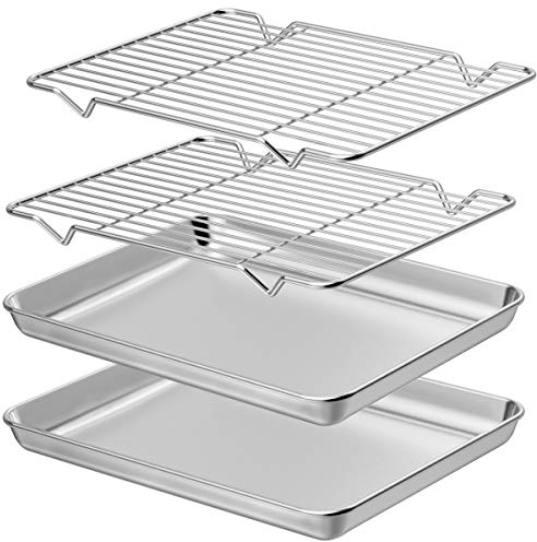 Wildone Backblech- & Gestell-Set (2 Bleche + 2 Gestelle), Edelstahl-Backblech mit Kühlgestell, ungiftig & strapazierfähig & leicht zu reinigen