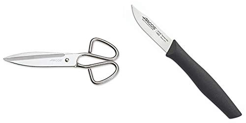 Arcos 809700 - Tijeras de cocina, 200 mm + 5030038 Cuchillo MONDADOR Negro 70 MM. Serie Nova 188200, Acero Inoxidable