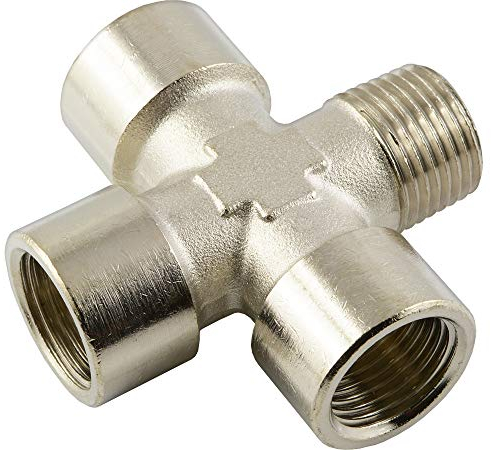 Fittingteile - Kreuz-Stück Messing vernickelt Verteiler Innen-/Außengewinde Fittinge (Ausführung: Kreuz-Stück - Gewinde: R 1/4)