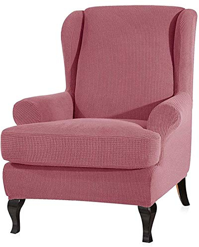 Atack-B Jacquard Sesselbezug, Sessel Überwürfe Ohrensessel Überzug Bezug Sesselhusse Elastisch Stretch Husse Für Ohrensessel 2-teilige Ohrensessel Bezug (Rosa)
