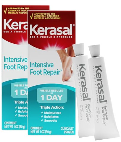 Kerasal Intensive Foot Repair Skin Healing Ointment for Cracked Heels and Dry Feet 1 oz , 2 Count, (Pack of 2)