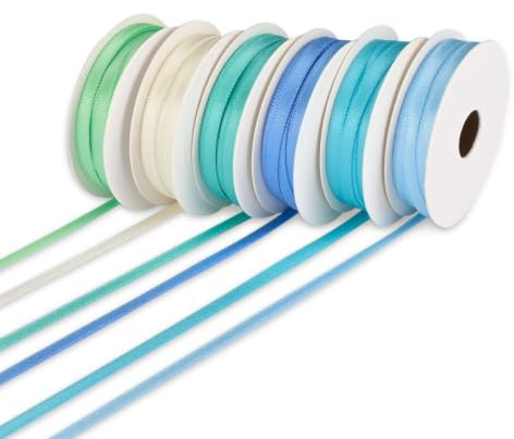 Vaessen Creative 11005-212 Organza Set Babyblau, 6, 3 mm x 2 m Organzaband mit Webkanten, Schleifenband, Dekoband, Geschenkband zur Geburt und Taufe von Jungen