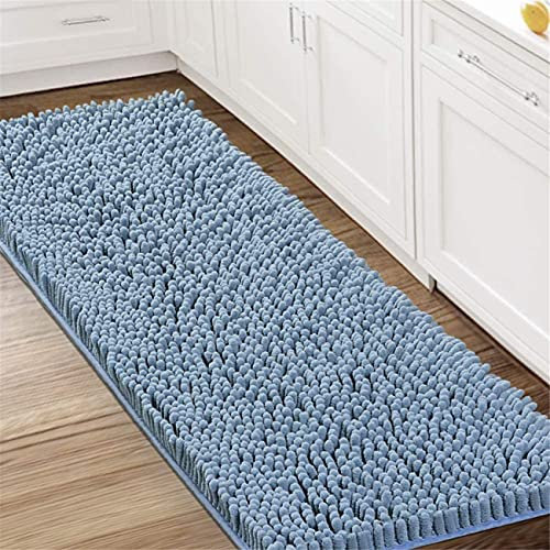 Badteppiche Badematten Für Badezimmer rutschfeste Chenille Bad Läufer Teppich Saugfähige Shaggy Teppiche Waschbar Plüsch Teppichmatten, Perfekt Für Badezimmer, Badewanne (Blau,150 x 50 cm)