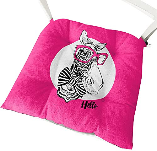 Stuhlkissen mit Bändern 2er Set, Chickw1 Tier Drucken Sitzkissen Gefüllt Dekokissen Zierkissen Gartenkissen für Gartenstuhl, Küche oder Esszimmerstuhl Indoor und Outdoor (40x40cm,Zebra)