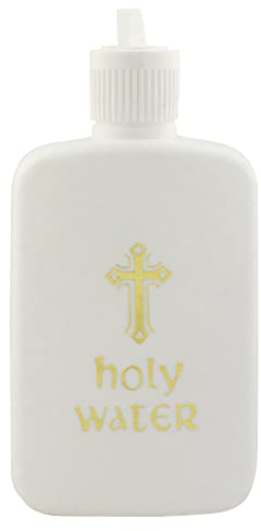 Nachfüllbare Heilige Wasserflaschen, weiß mit goldfarbenem Kreuz und Schriftzug, tolles katholisches Geschenk für Erstkommunion, Kirchenbedarf, tragbar für Zuhause und Reisen (1)