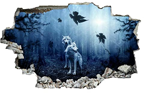 Wolf 3D Durchbruch Wandtattoo Mädchen Kinderzimmer Tiere Wandaufkleber Dekorative Nachtlandschaft Wandsticker Vinyl Wandaufkleber für Junge Teenager Zimmer Wohnzimmer Schlafzimmer Wandbilder Deko