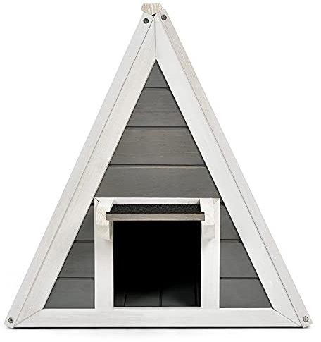 GYMAX Casa per Gatto, Cuccia con Buco per Gatto, Cuccia con Gronda Ricoperta in Asfalto, Casa a Forma di Triangolo, Adatta per Esterno ed Interno, Peso Massimo 20 kg, Legno di Abete, 50x55x52 cm