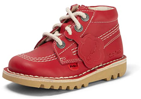 Kickers Unisex Kids Leather Alternative Kick Hi Classic Ankle Boots with Zip | Plant Based Material | Extra Comfortable | Added Durability | Premium Quality, Red, 7 UK Child