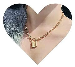 Allereya Punk Lock Necklace Choker Gold Lock Pendant Necklace Paper Clip Chain Choker Short Padlock Necklace Chain Jewelry for Women and Girls (Gold)