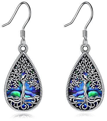 YAFEINI Tropfen Baum des Lebens Ohrringe Sterling Silber Abalone Muschel Baum des Lebens Schmuck für Frauen Mädchen