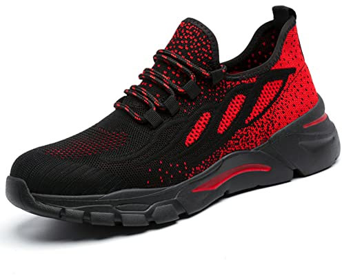HYCOPROT Sicherheitsschuhe Herren Damen Stahlkappe Sneaker Leicht Atmungsaktiv Arbeitsschuhe Stahlkappenschuhe Rutsch und Stichfest Sportlich Schutzschuhe (Rot, Numeric_39)